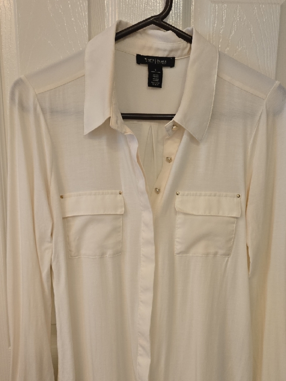 White House Black Market Ivory Collared Button Blouse, Small